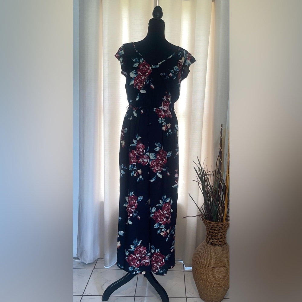 Xhilaration Black Jumpsuit with Sweetheart Neckline and Flutter Sleeves